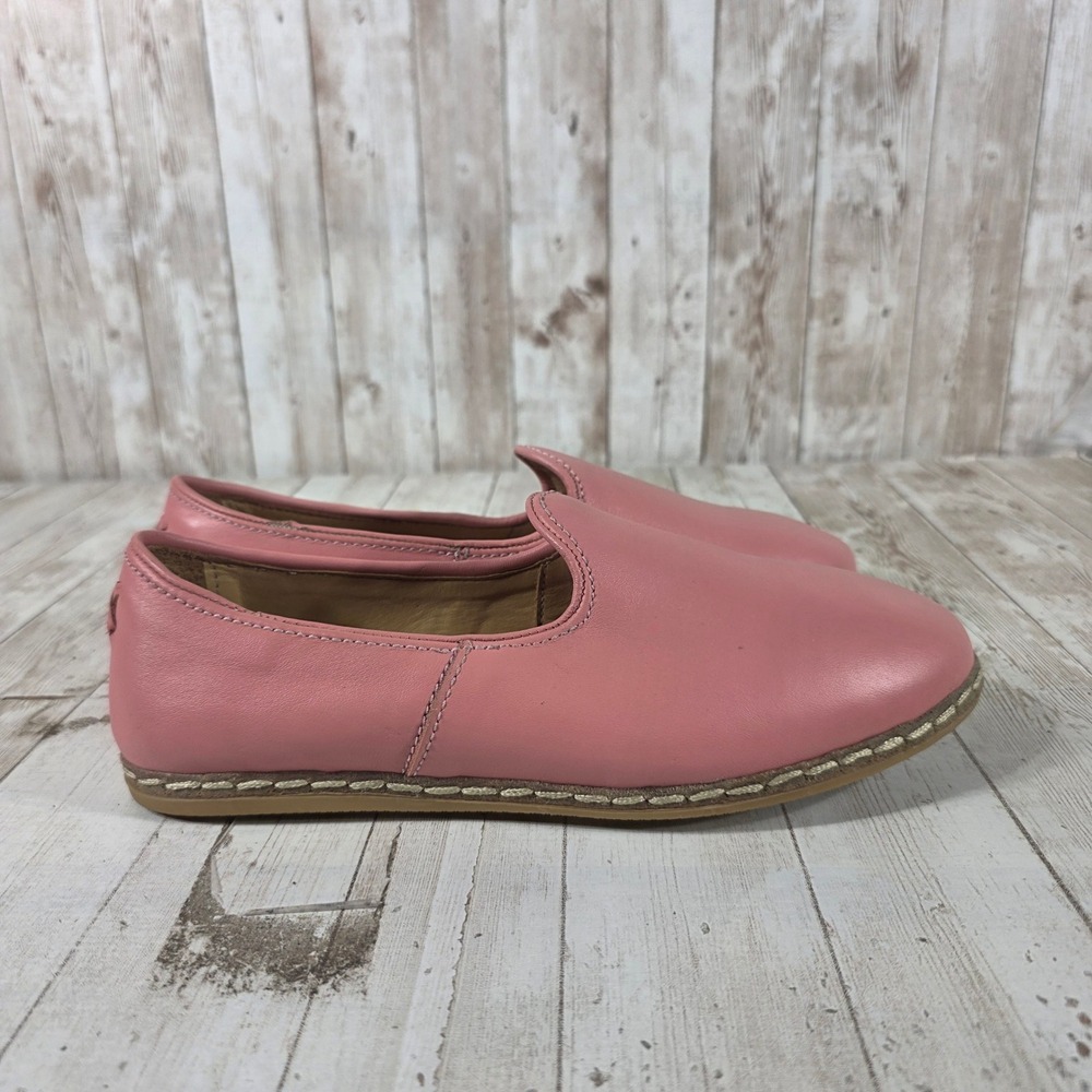 Charix Pink Leather‎ Artisan Loafers Handcrafted Turkish Slip On Shoes Size 37